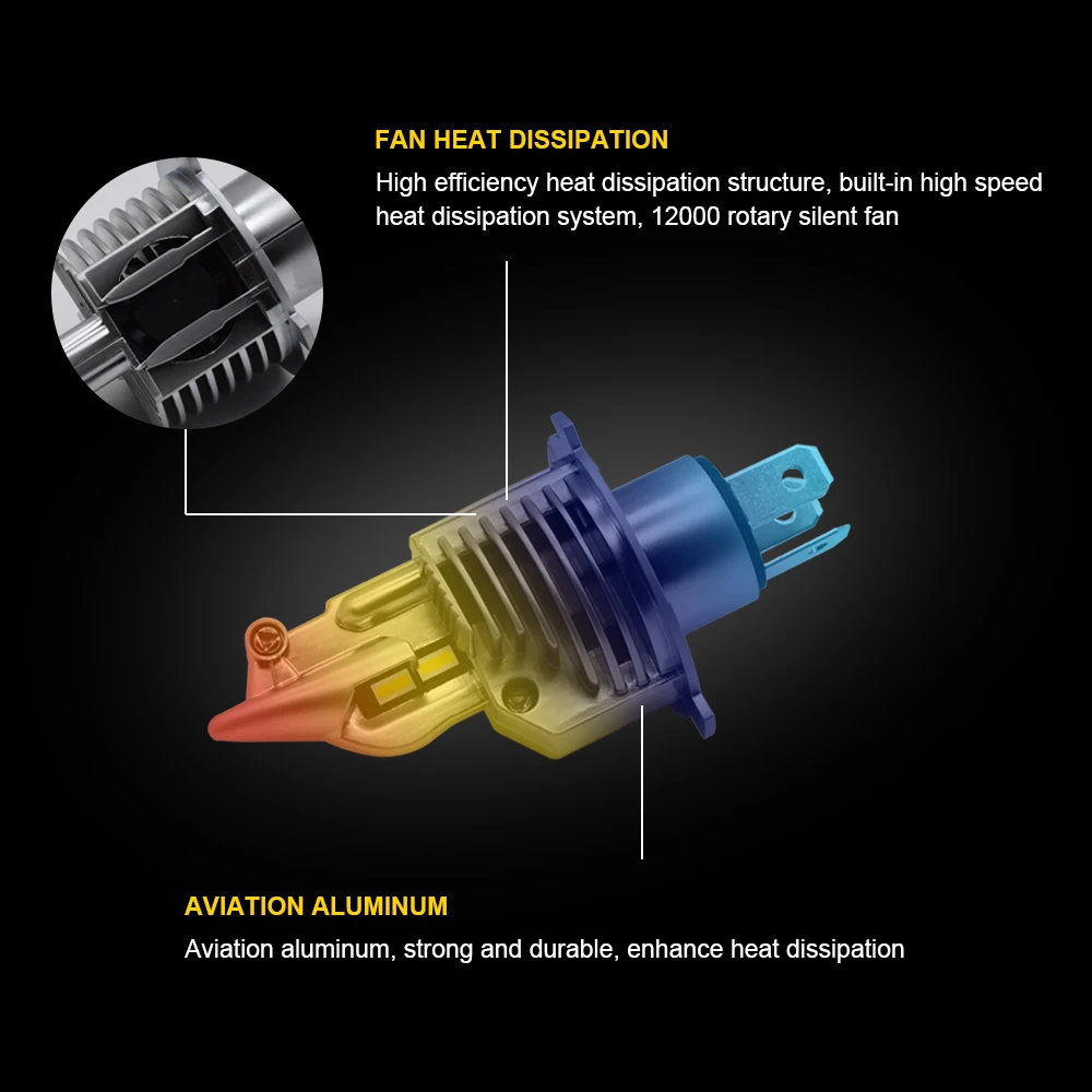 2 шт. H4 9003 HB2 светодиодный фары 12V 24V 72W для 16000LM 6000K супер автомобилей высокого луча