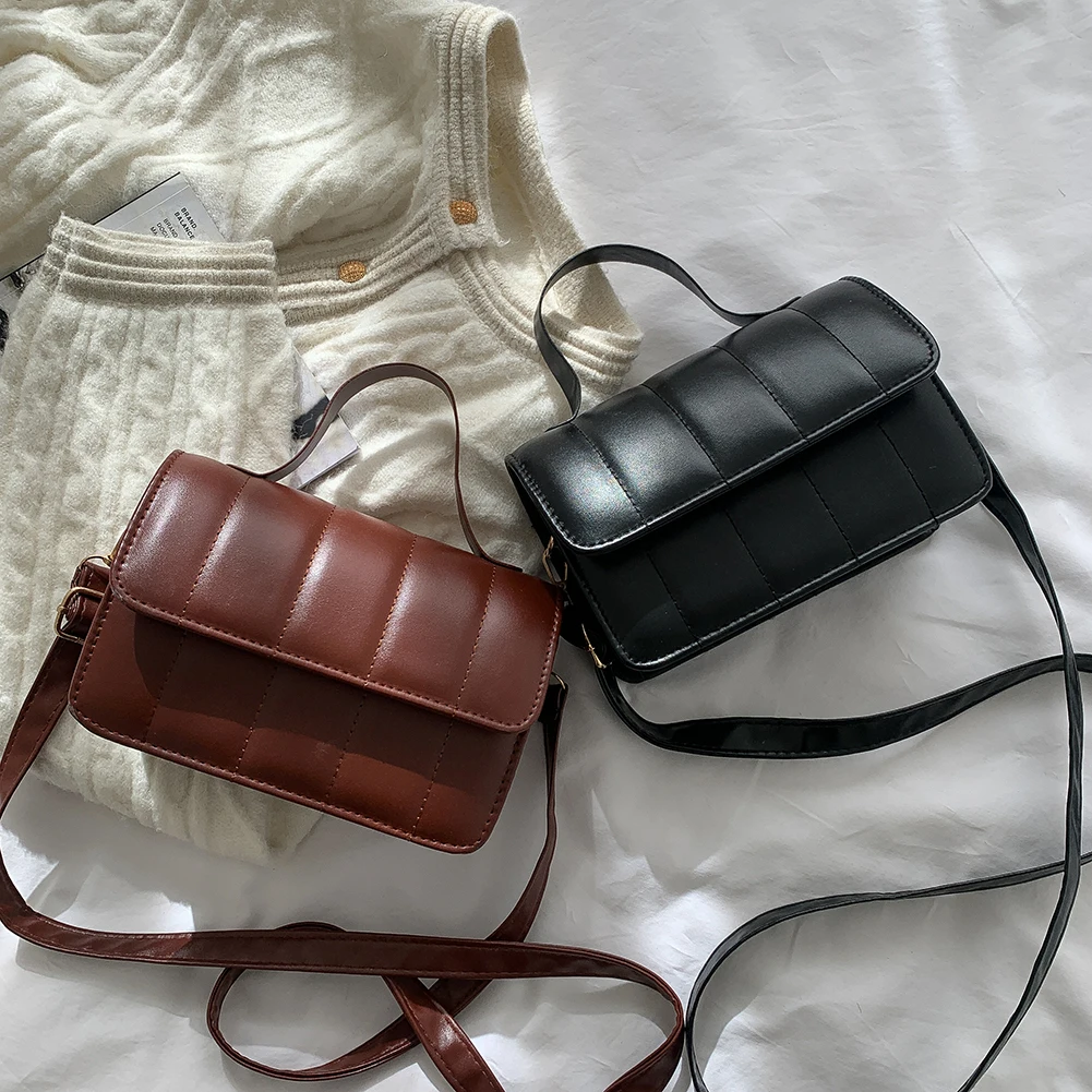 

Fashion Women Shoulder Bag Solid Color Stripe Design Crossbody Messenger Bag Small Purse Handbags for Shopping