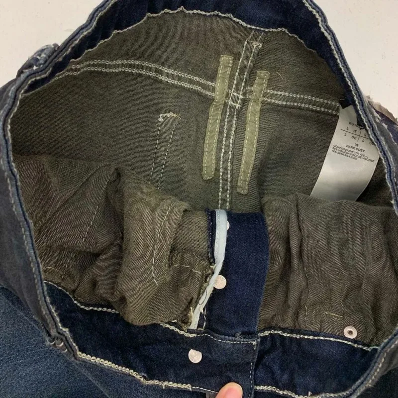 

Men Vintage Patchwork Washed Waxed Slim Jeans Designer Punk Biker Denim Trousers Casual Zipper Cargo Pencil Pants Streetwear