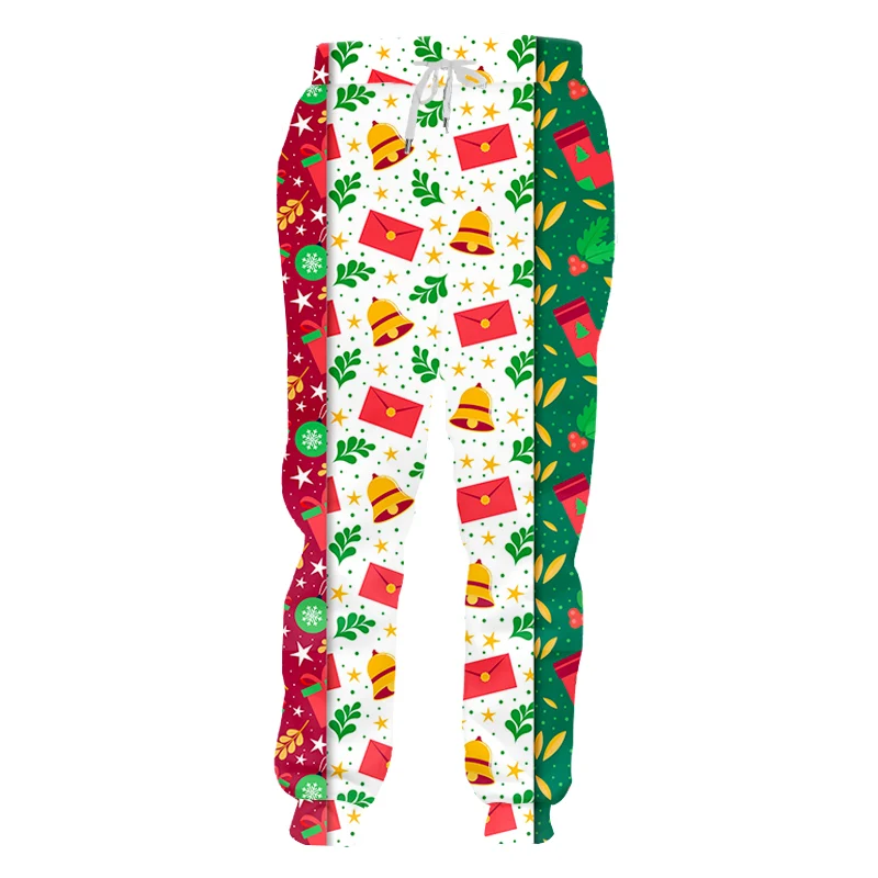 

UJWI Christmas Bell Red Packet 3D Print Sweatpants Harajuku Cartoon Fashion Fitted Pants Oversized Gift Box Jogger Trousers 5XL