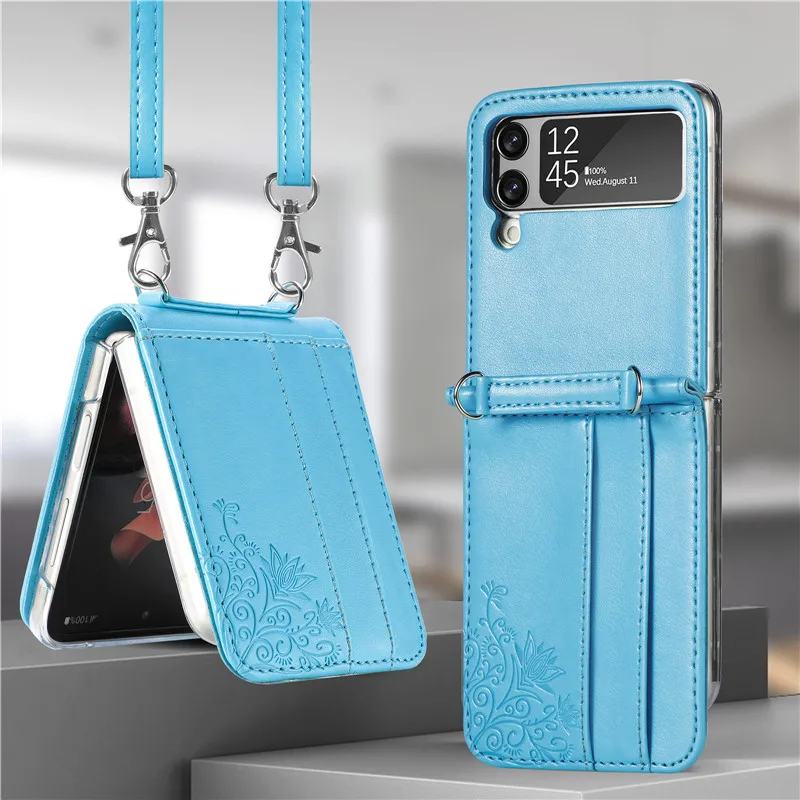 

Wallet Card Slot Leather Case For Samsung Galaxy Z Flip 3 Strap Phone Bag Full Protection Folding Cover for Galaxy Z Flip3