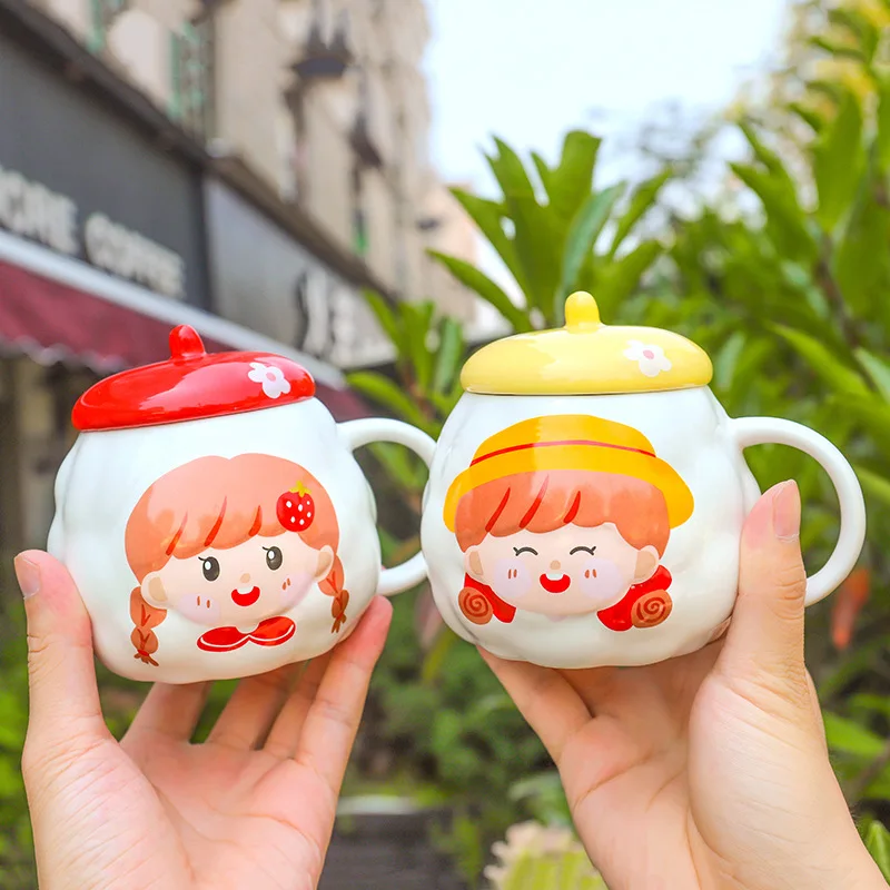 

Korean Cute Little Girl Big Belly Mug Personalized Creative Small Gift Cup Cartoon Character Breakfast Ceramic Water Cup