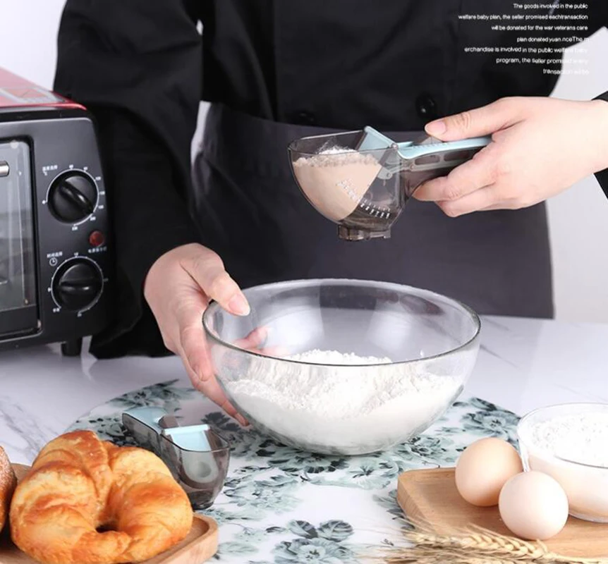 

2 Pcs/set Measuring Spoon Cup Scoop Set Plastic Adjustable Multi-functional with Scale Cooking Baking Kitchen Tools Accessories