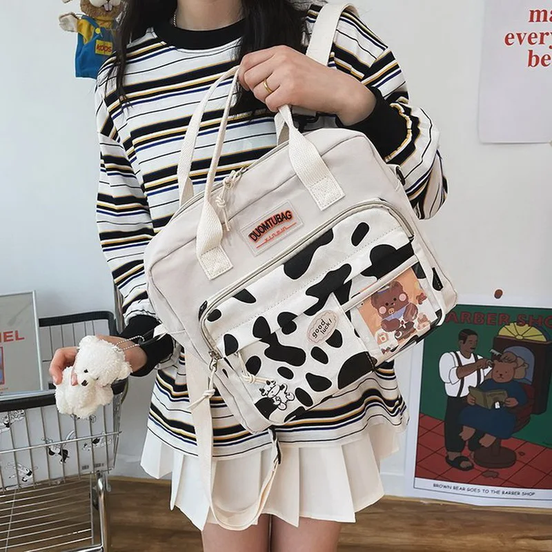 

Korean Waterproof Nylon Small Backpack Cow Women Fashion Mini Travel Backpacks Schoolbag for Tennager Girls Kawaii Shoulder Bags