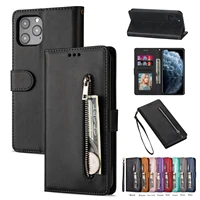 zipper wallet leather case for iphone 13 12 mini 11 pro max xr xs se 2020 6 7 8 flip cover card pocket kickstand lanyard coque