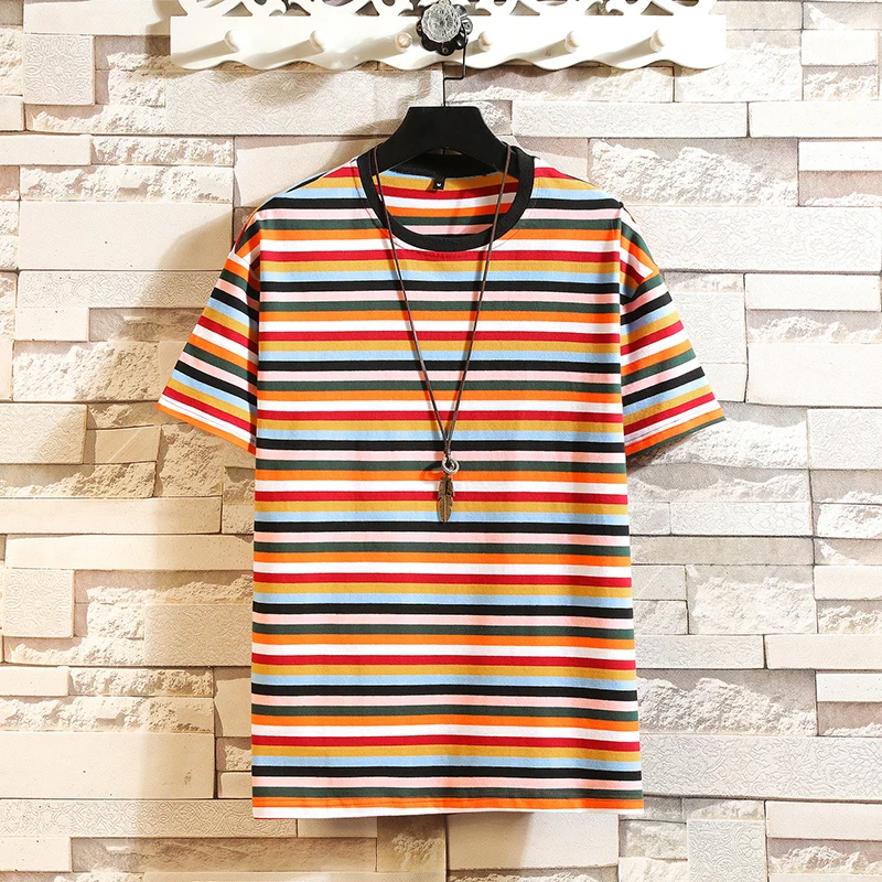 Летние полосатые футболки женские с круглым вырезом Футболки коротким рукавом