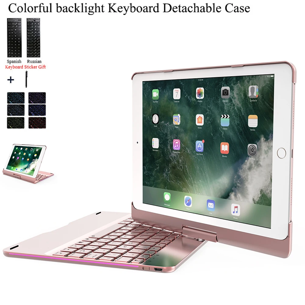Клавиатура для iPad 2018 9 7 дюйма поворотный цветной чехол с подсветкой Беспроводная