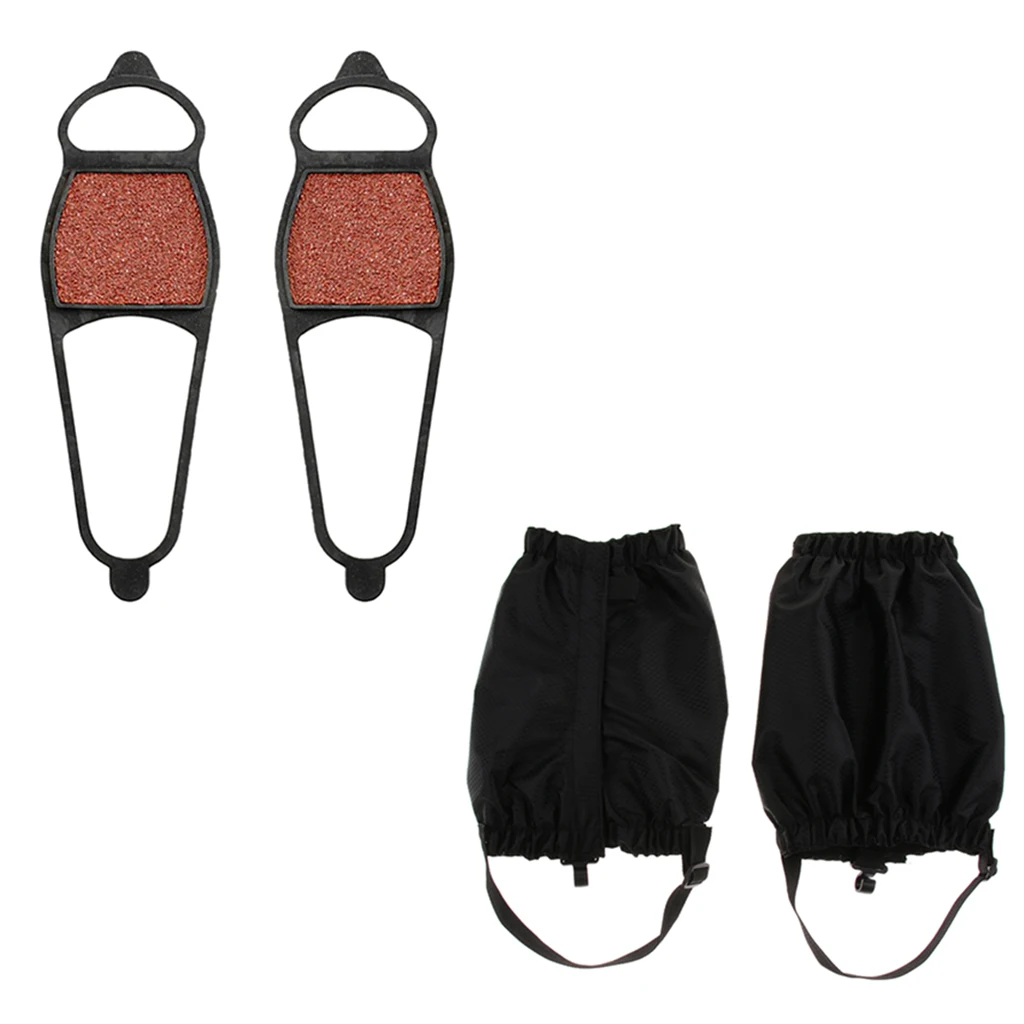 

2 Pairs Walking Spikes Cleats + Travel Climbing Leggings Ankle Gaiters Cover