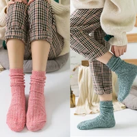 5 pair female socks autumn and winter rabbit wool socks walking hiking ski mid calf thick knit warm floor socks for women