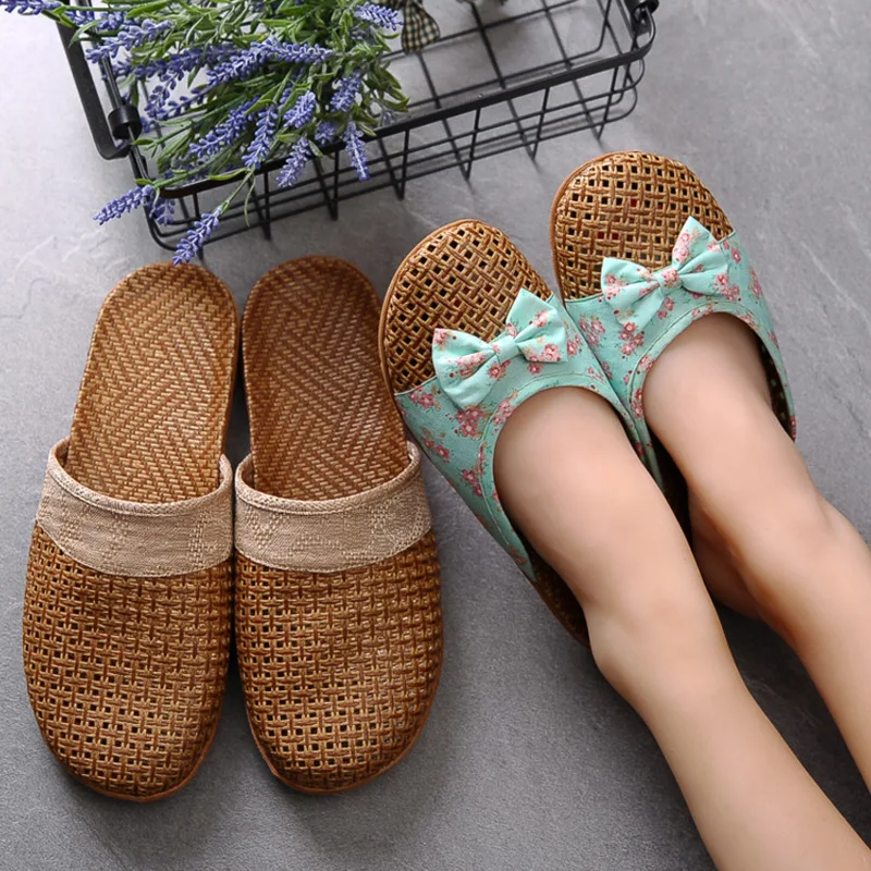 

Akexiya 2021 New Summer Linen EVA Anti-Slip Flat Slipper Indoor Home Cozy Open Toe Scuffs Women Men Slippers Beach Flat Shoes
