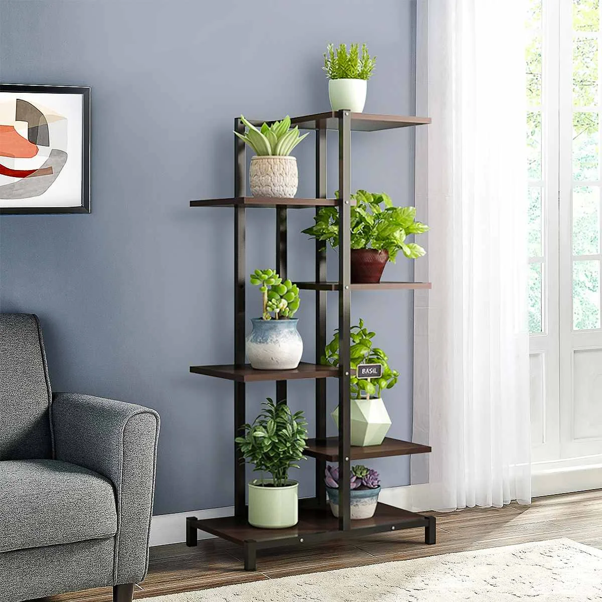 

5 Layers Wooden Iron Flower Pot Stand Rack Storage Shelf Bookshelf Plant Holder Garden Flower Organizer Balcony Storage Rack