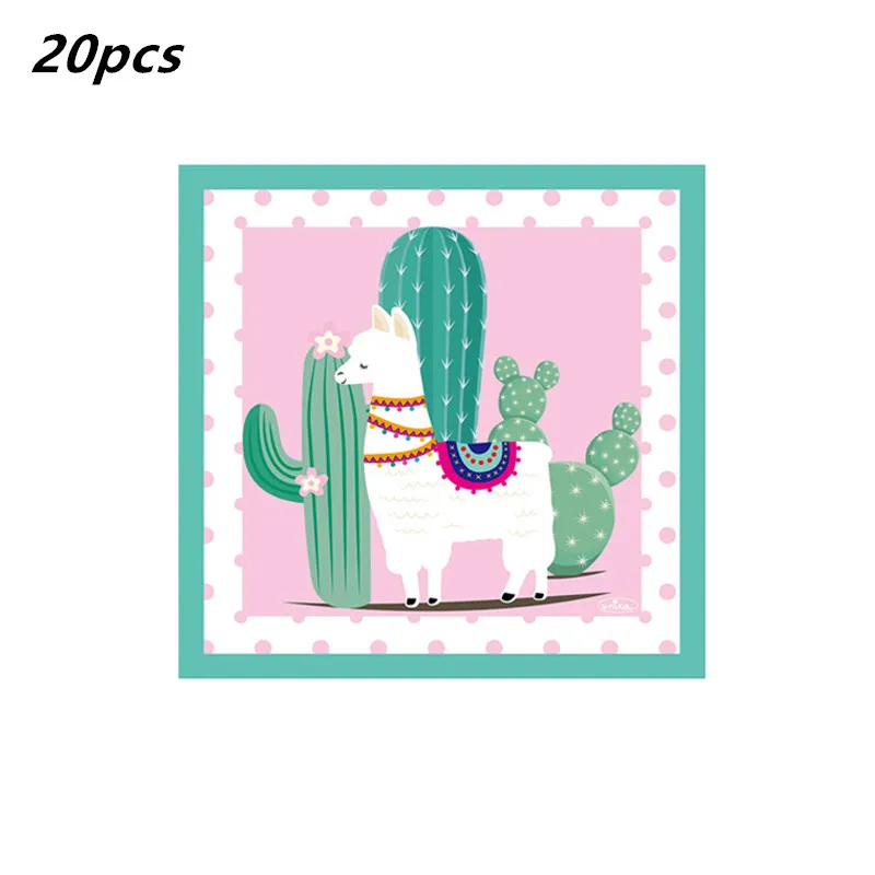 20pcs napkin LISM Llama вечерние Llama Альпака бумажные тарелки салфетки для стаканчиков одноразовая соломка поставки животных с днем рождения украшения для детей - Цвет: 20pcs napkin