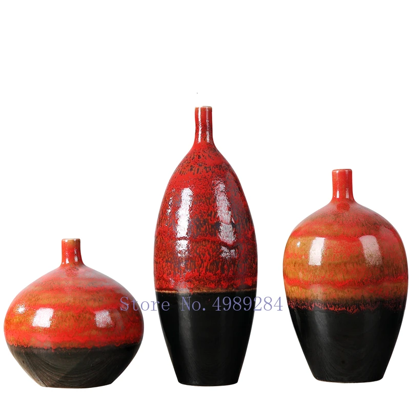 Креативная керамическая ваза в стиле ретро красная Цветочная композиция