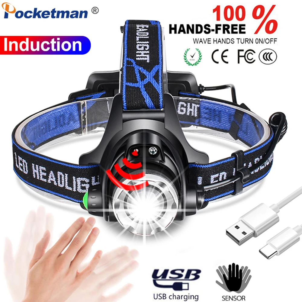 Pocketman мощный головсветильник фонарь с датчиком движения тела T6/L2/V6 светодиодный
