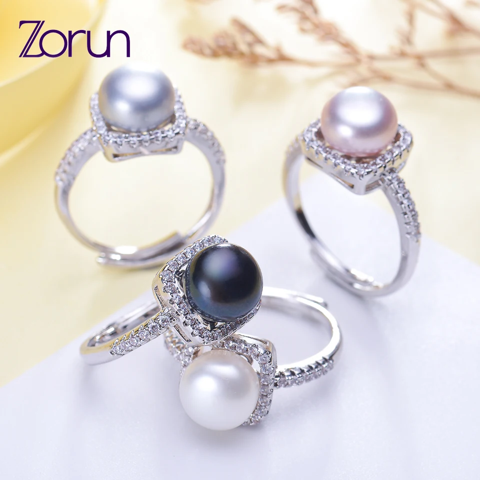 

Zorun Real Natural Freshwater Pearl Ring Fine Jewelry 9mm 18K White Gold Filled Accessories for Women New Design Good Sale