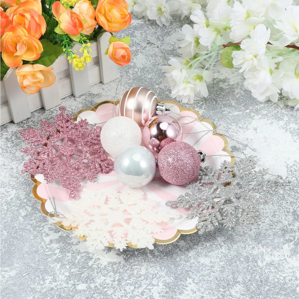 24 шт Серебряный Розовый Рождественский набор в форме снежинки Декор шар Снежинка