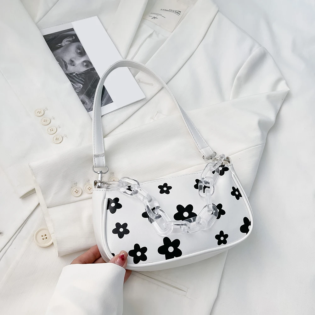 

Fashion Women Floral Pattern Printing Underarm Shoulder Bags Vintage PU Leather Chain Handbags Ladies Daily Simple Shoulder Bags