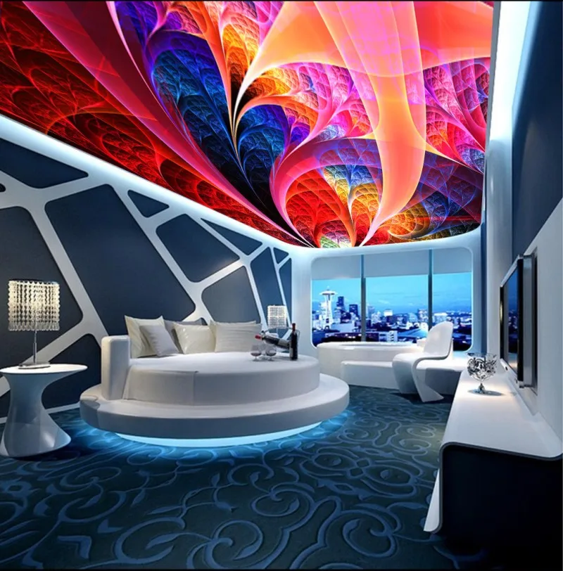 

Photo Wallpaper Living Room Bedroom KTV Ceiling Murals Wallpaper Abstract colorful spiral pattern ceiling mural