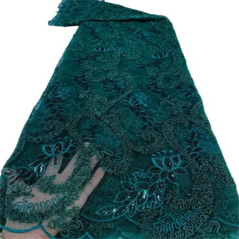 

Green Best Quality Sequin Lace Fabric Sequins Lace Fabric Nigeria Net Lace for Wedding Party African French Tulle Lace Fabric