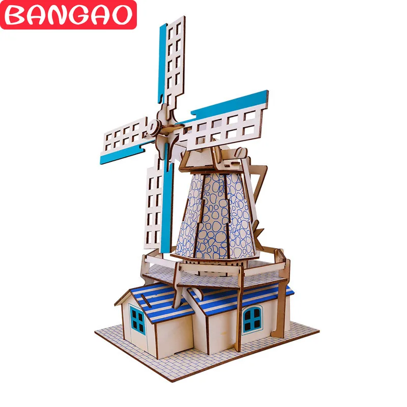 Голландская мельница деревянная имитация 3D головоломка сборный домик ручной