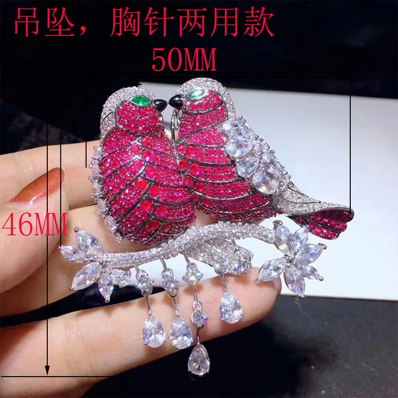 Красная/зеленая/синяя/Розовая/Серебристая циркониевая брошь в виде птицы/кулон