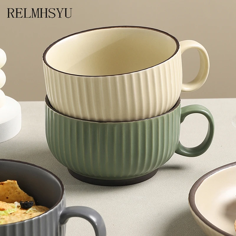 

1PC RELMHSYU Nordic Style Ceramic Large Capacity Breakfast Oatmeal Mug Tea Water Cup Hoousehold Tableware