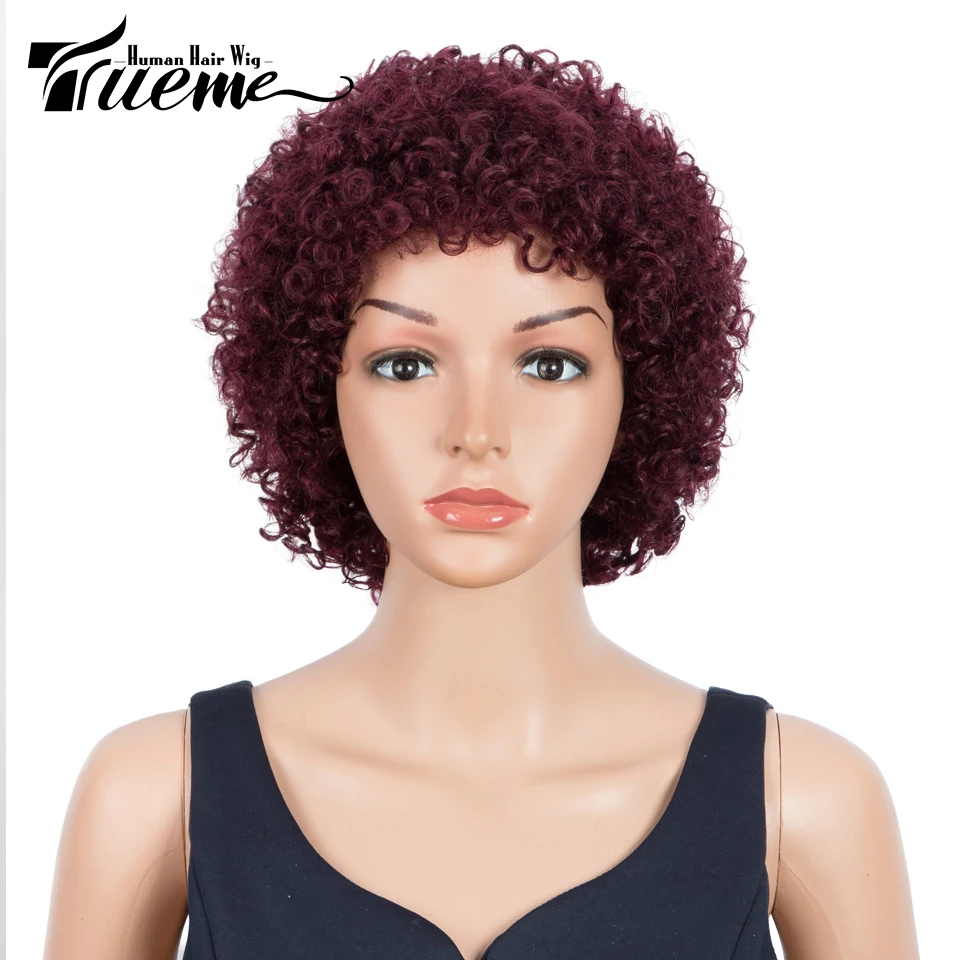 

Trueme Short Curly Human Hair Wigs For Women Brazilian Remy Curly Ombre Human Hair Wig Mix Brown Burgundy black Colored Full Wig