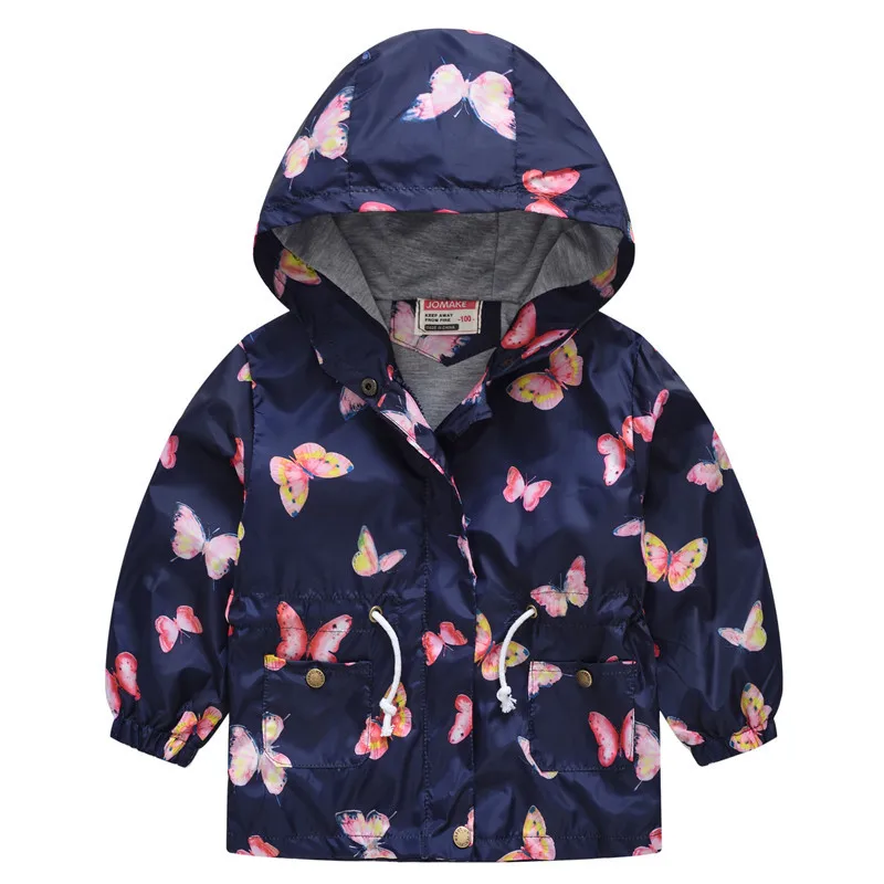 Girls Hooded Coats Fashion Printed Long Sweatshirt Windbreaker For Girls Autumn Outerwear Kids Wind Coat Children Clothing