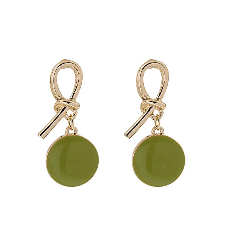

Korean Sweet Cute Knotted Avocado Green Round Drop Dangle Earrings for Women 2020 Statement Elegant Party Fashion Jewelry
