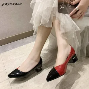 2020 Spring Fashion Mixed Color Mid-Heeled High Heels Elegant Pointed Toe Shallow Mouth Women Shoes Party Dress Ladies Pumps 4cm