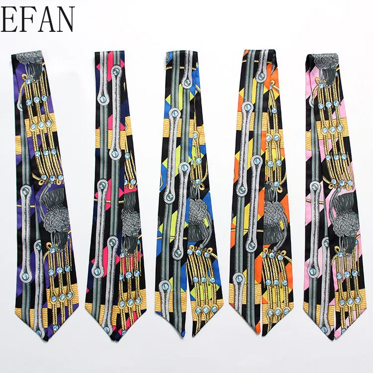 

Spring Summer Autumn Winter Four Seasons Print Woman Twilly Silk Scarf 100cm*6cm Long Scarf Bag Ribbons Fashion Ladies Tie Hot