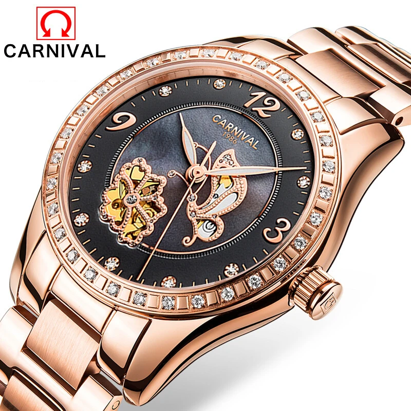 Relogio Feminino CARNIVAL Brand Luxury Women Mechanical Watch Ladies Fashion Waterproof Sapphire Automatic Wristwatch Girl Clock