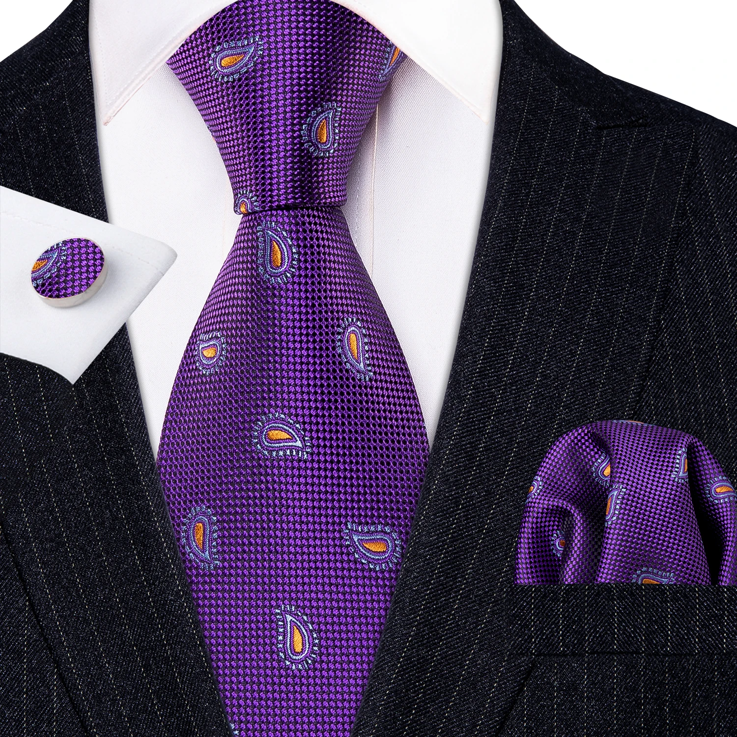 

Новые дизайнерские мужские галстуки Пейсли галстуки фиолетовый 100% шелк жаккард для вечеринки бизнес платок запонки галстук для мужчин 8,5 с...