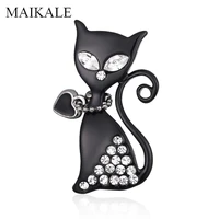 maikale black white crystal cat brooch pins rhinestone animal brooches for women charm broche for girls bag accessories gifts
