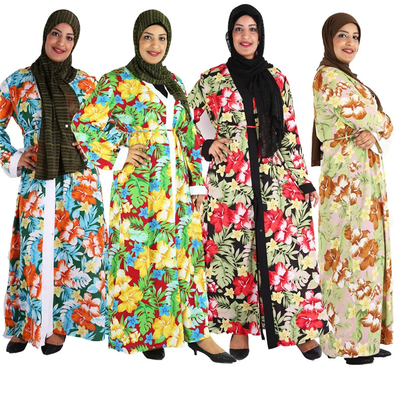 

Print Floral Abaya Kimono Kaftan Hijab Muslim Dress Ramadan Eid Dubai Turkey Islamic Clothing Open Abayas for Women Islam Caftan
