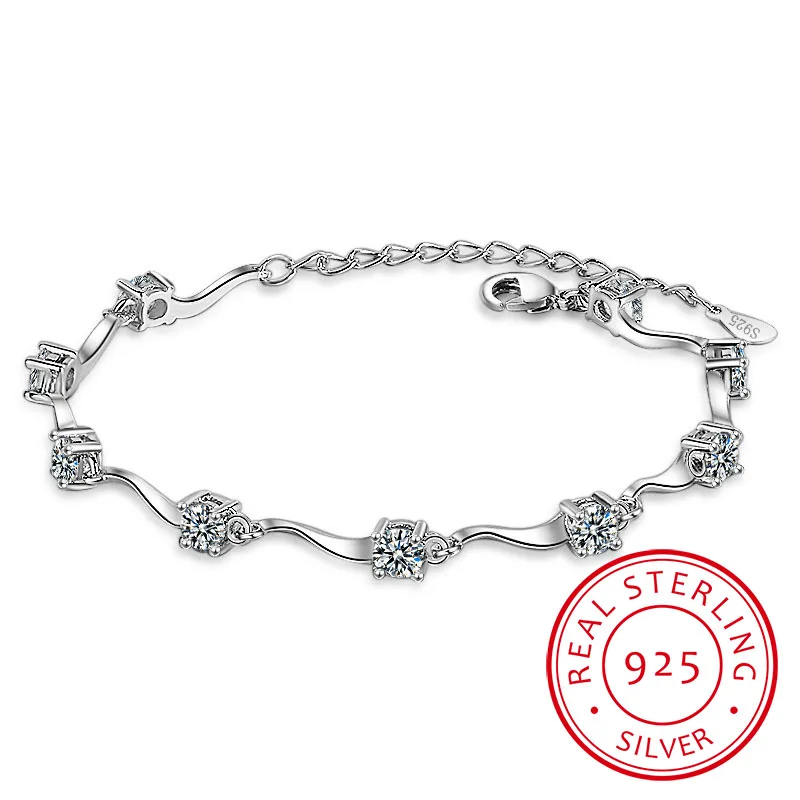 Hot Sale Women 925 Sterling Silver Bracelets Jewelry Charm Female Crystal Stones Lady Lovers Christmas Gift Bijou | Украшения и