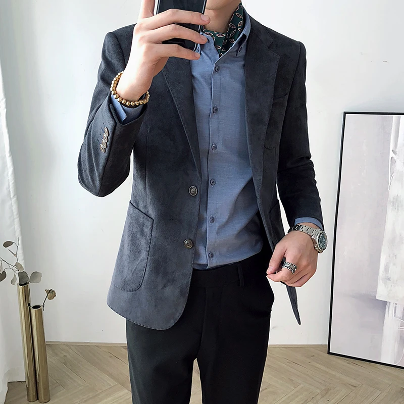 Брендовый замшевый Повседневный блейзер для мужчин весна-осень однобортный