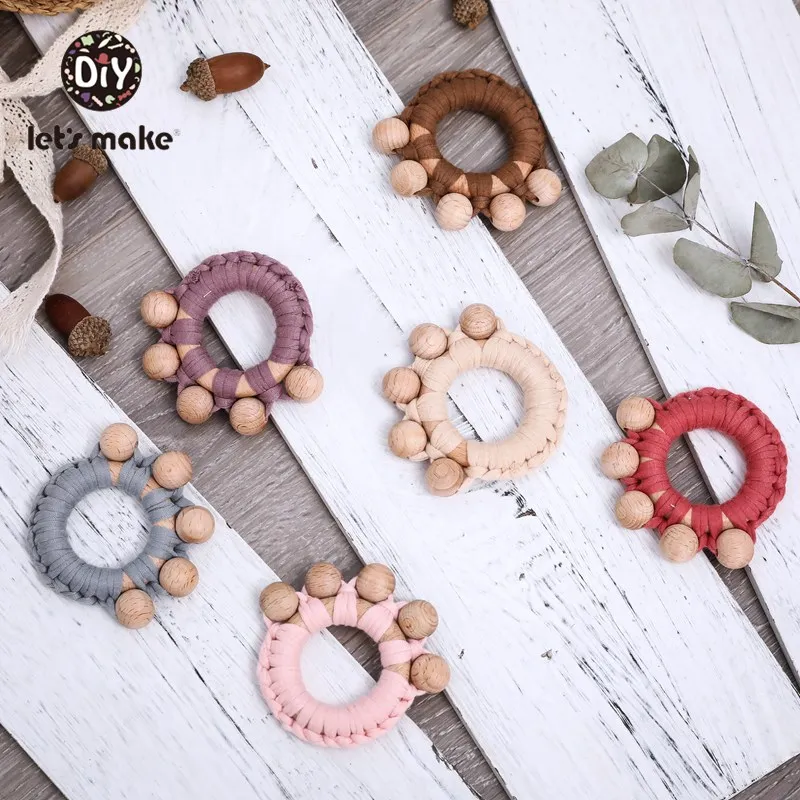 

Let's Make 1pc Baby Rattles Bpa Free Beech Wooden Beads Teething Ring Play Gym Montessori Stroller Toys Round Baby Wood Rattles