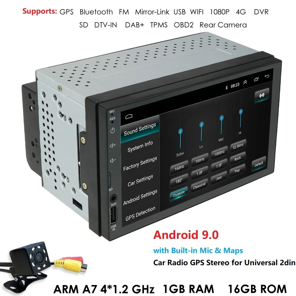 AU US DE сток Android 9 0 7 &quot2 Din автомобильный стерео gps плеер в тире Bluetooth DTV OBD DAB WiFi SD USB SWC