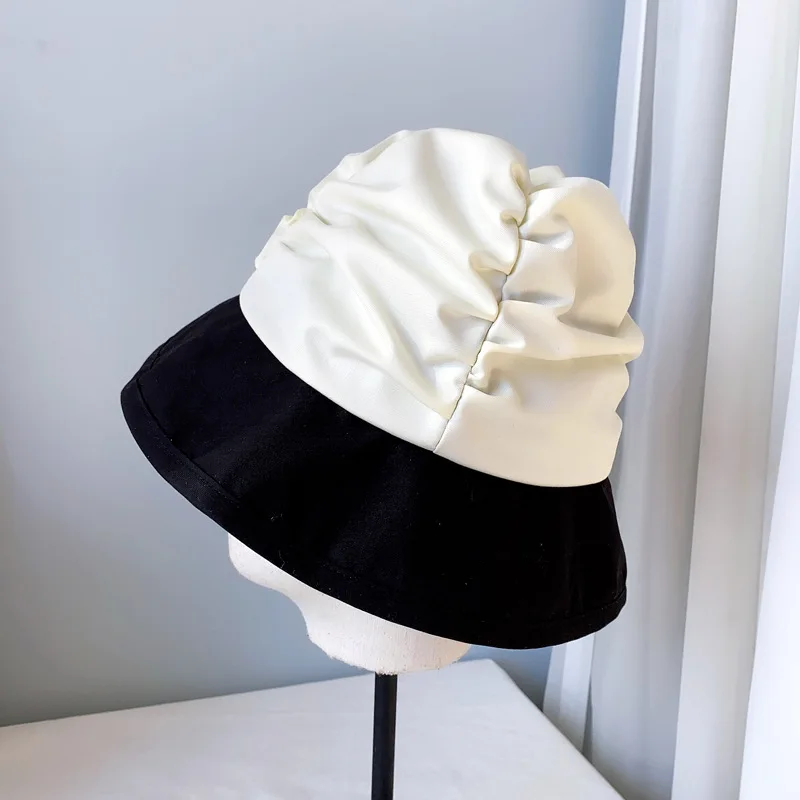 

2021 New Japan Pleated Bucket Hat for Women Cotton Wide Brim Elegant Ladies Fisherman Hat Designer Wedding Panama