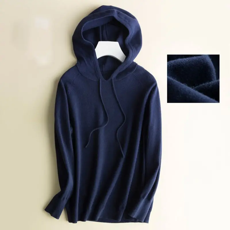 

Женский вязаный пуловер на осень и зиму, мягкий шерстяной свитер с капюшоном, джемпер, вязаная одежда