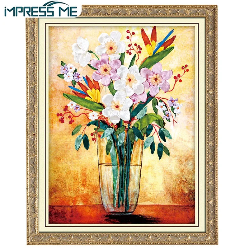 

IMPRESS ME Taste Happiness Ribbon Embroidery Needlework Set DIY Handicraft Flower Ribbon Cross Stitch for Home Decor