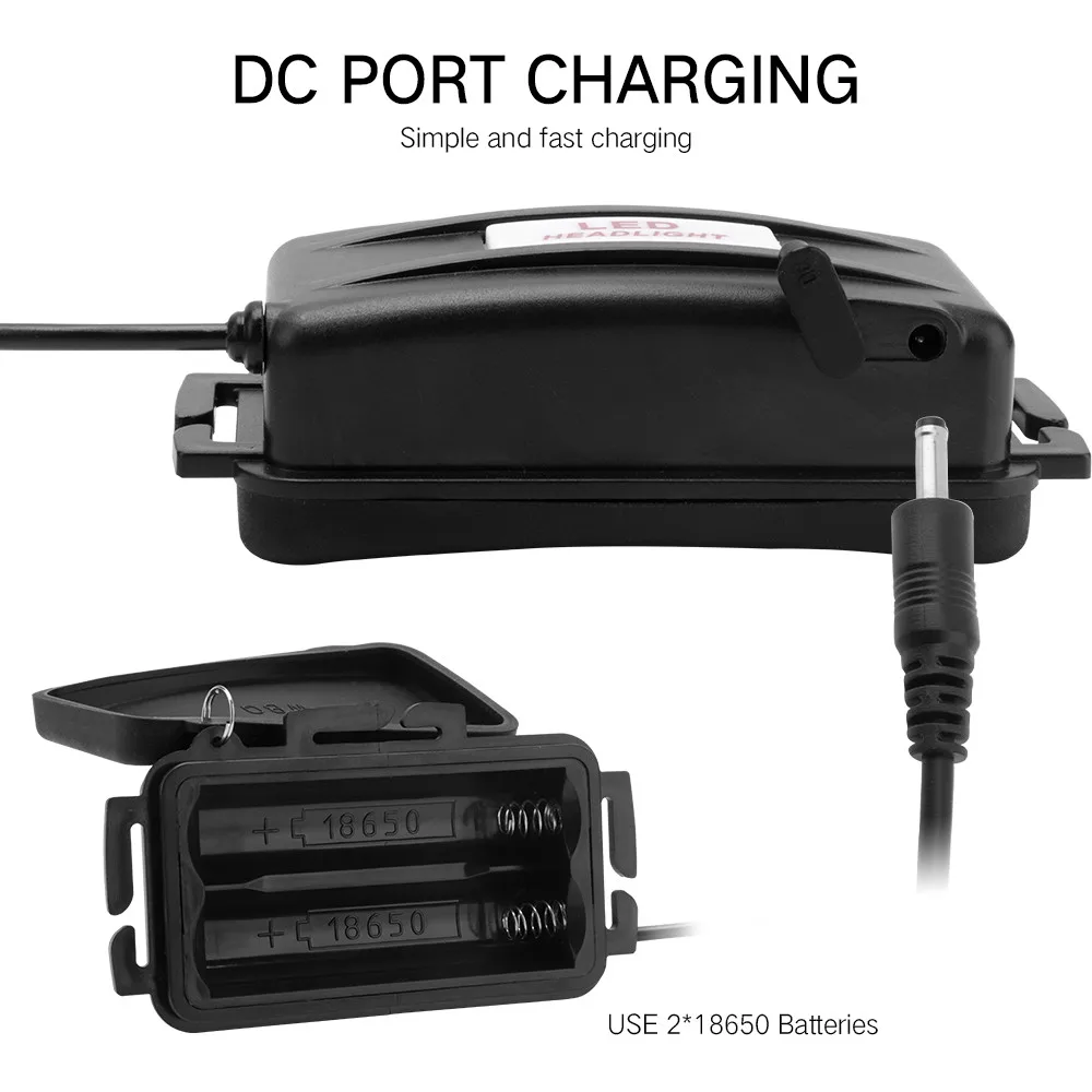 BORUIT RJ-2190 3-Mode T6 светодиодный налобный фонарь с масштабируемым налобным фонариком 18650 аккумулятор водонепроницаемый фонарь для кемпинга рыбалки