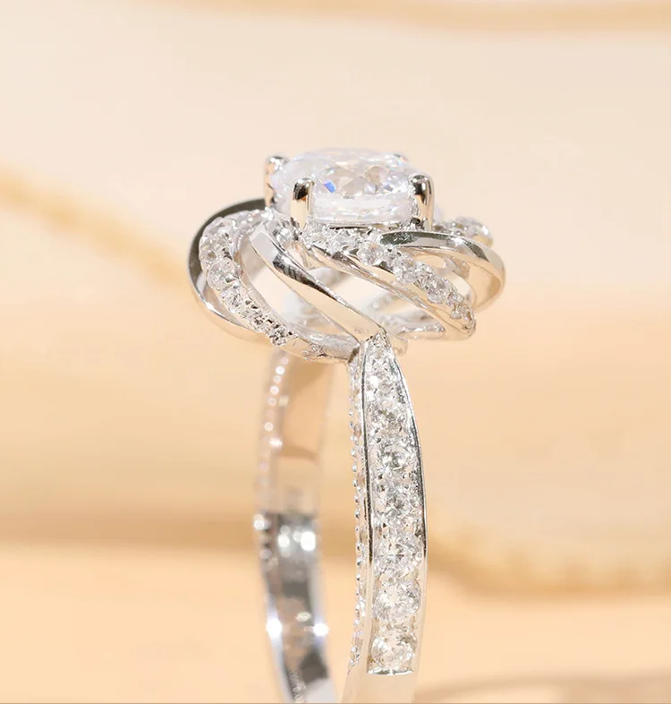 

100% Real S925 Sterling Silver Color 0.5 Carat Diamond Jewelry Open Ring for Women Fine Silver 925 Jewelry Wedding Bizuteria