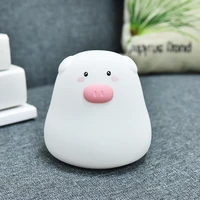new unique creative led colorful shooting night light childrens bedroom cute little white pig silicone lamp clap switch table
