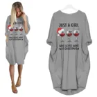 Новинка 2021, элегантные женские рождественские платья со стаканами красного вина, женское свободное повседневное праздвечерние чное платье с длинным рукавом, зимняя одежда, рождественские платья