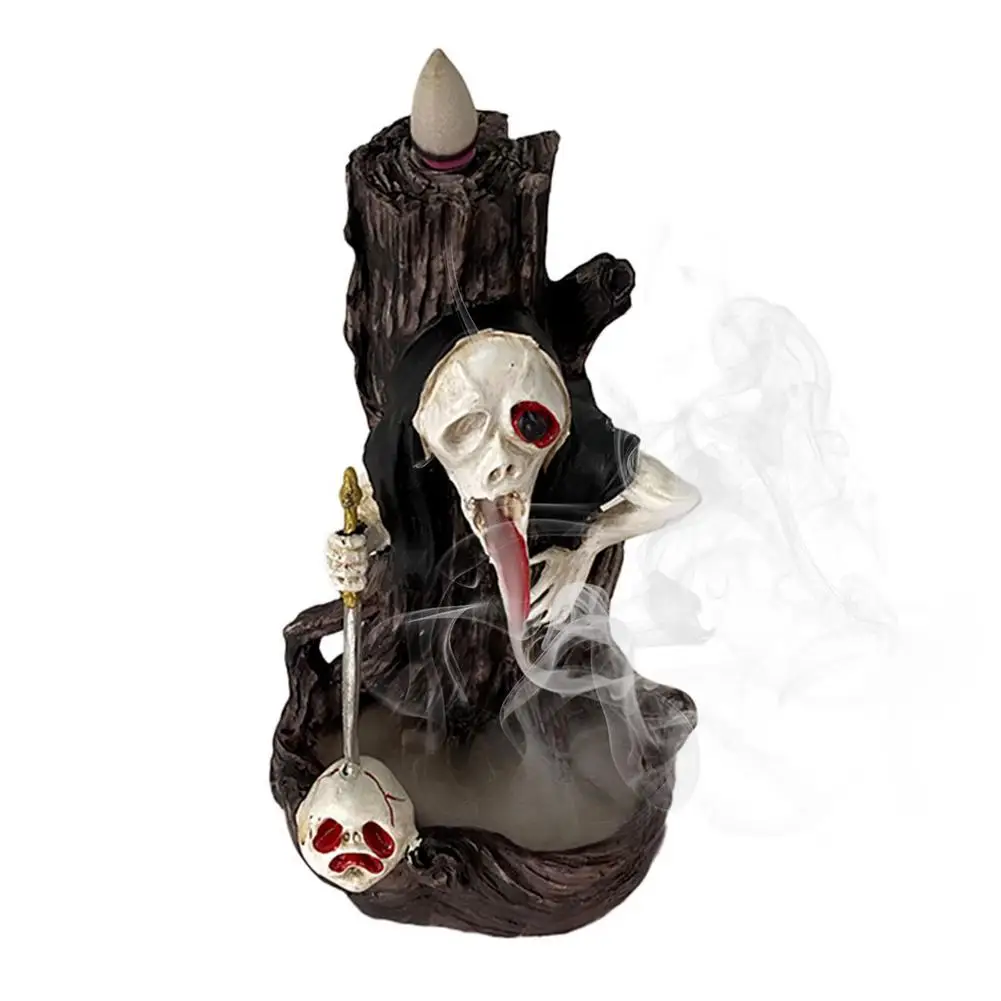 

Painted Skull Back Flow Incense Incense Burner Skull Shape Resin Reflux Incense Burner Incense Burner Tower Statue Ghost Festiva