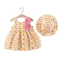 2pcsset dress for girls floral newborn infant summer dresses sleeveless new fashion baby girl clothes sundress gift sun hat