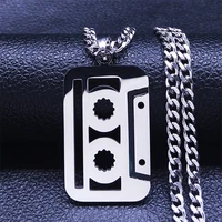 hip hop music cassette stainless steel chain necklace silver color pendant necklace jewelry collar acero inoxidable nxh339s06