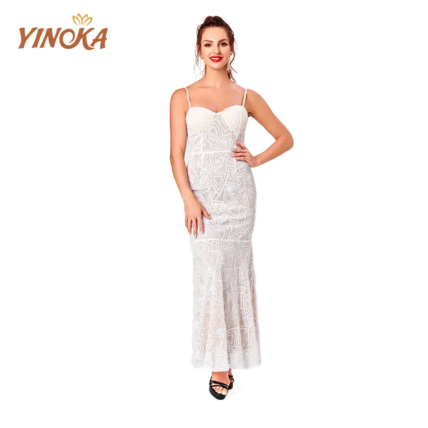 

Женское Бандажное платье Yinoka, белое элегантное вечернее платье миди без рукавов на бретелях-спагетти с открытой спиной, роскошное платье дл...